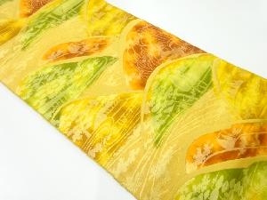 樹木に家屋風景模様織出し名古屋帯